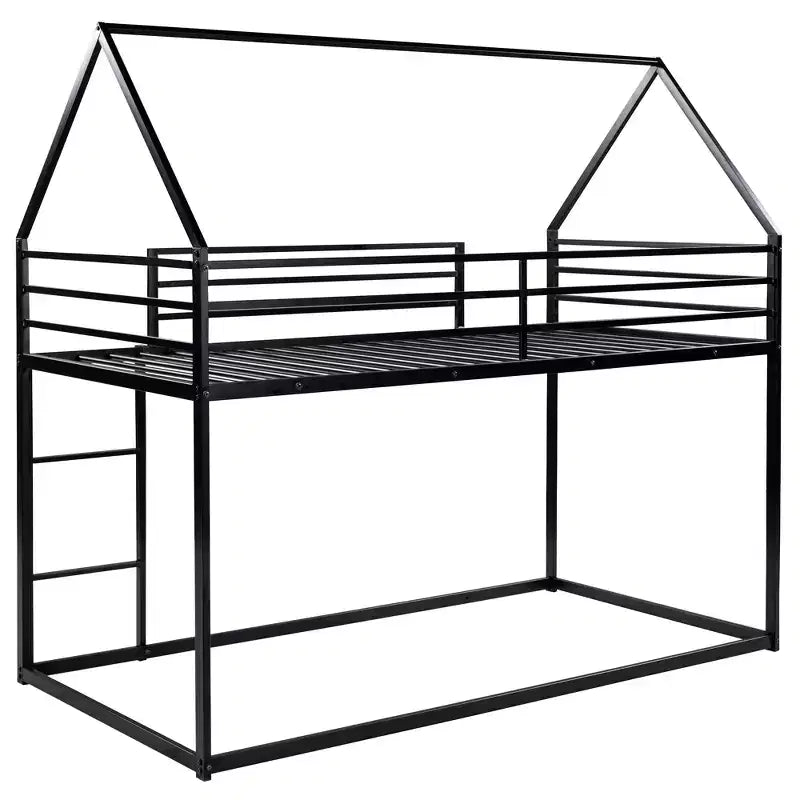 Bellemave Metal House Bunk Bed, Twin Over Twin/Twin Over Full Option, With Slide & Ladder, Guardrails, Playhouse Style Frame for Kids, Boys & Girls