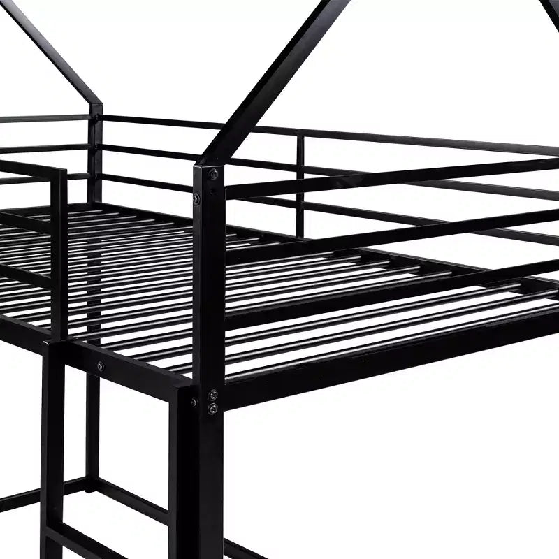Bellemave Metal House Bunk Bed, Twin Over Twin/Twin Over Full Option, With Slide & Ladder, Guardrails, Playhouse Style Frame for Kids, Boys & Girls