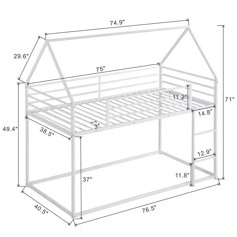 Bellemave Metal House Bunk Bed, Twin Over Twin/Twin Over Full Option, With Slide & Ladder, Guardrails, Playhouse Style Frame for Kids, Boys & Girls