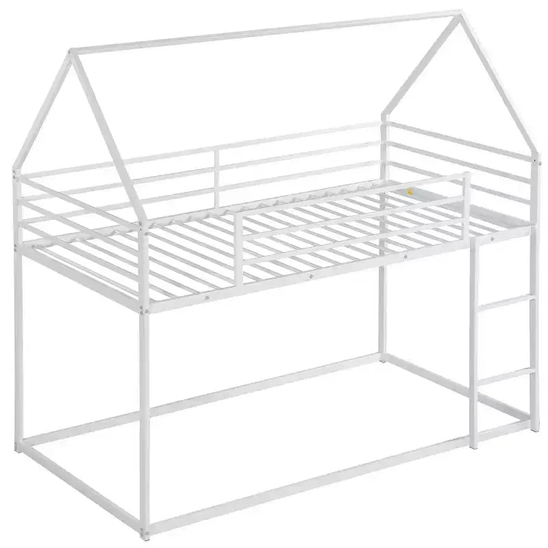 Bellemave Metal House Bunk Bed, Twin Over Twin/Twin Over Full Option, With Slide & Ladder, Guardrails, Playhouse Style Frame for Kids, Boys & Girls