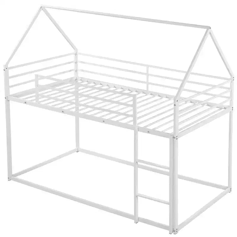 Bellemave Metal House Bunk Bed, Twin Over Twin/Twin Over Full Option, With Slide & Ladder, Guardrails, Playhouse Style Frame for Kids, Boys & Girls