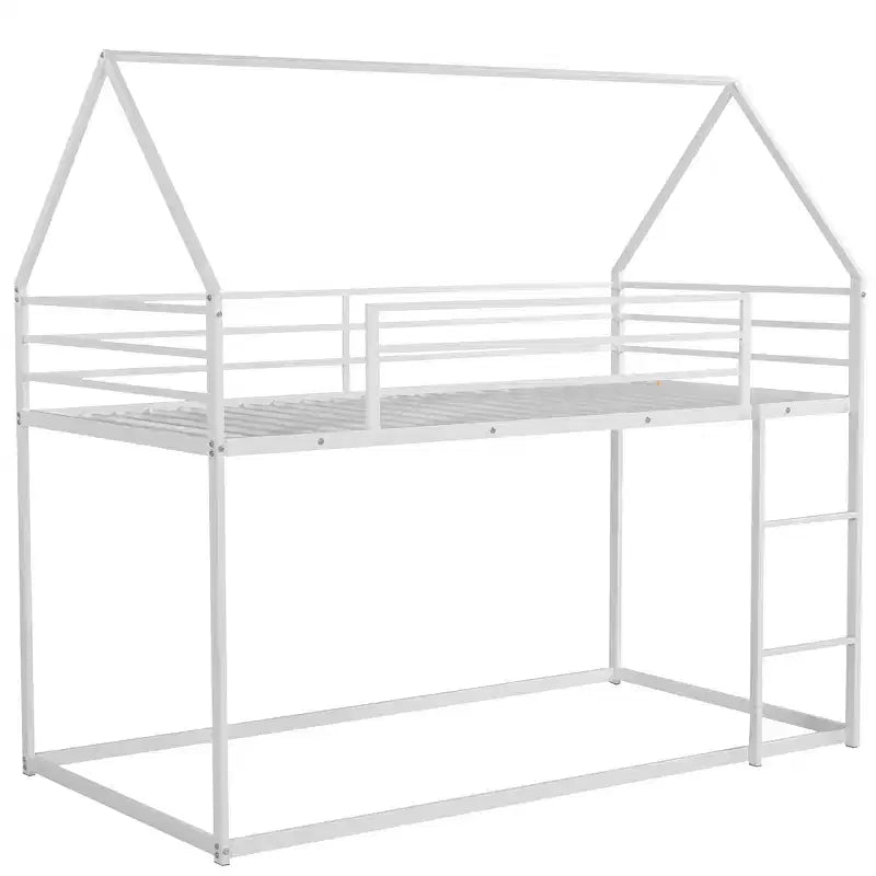 Bellemave Metal House Bunk Bed, Twin Over Twin/Twin Over Full Option, With Slide & Ladder, Guardrails, Playhouse Style Frame for Kids, Boys & Girls
