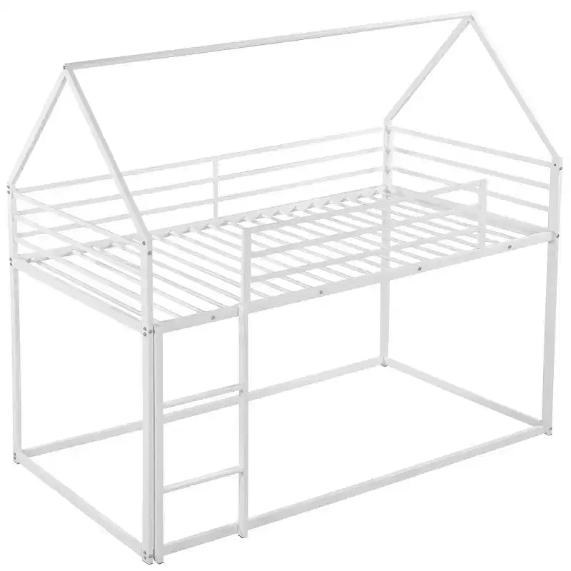 Bellemave Metal House Bunk Bed, Twin Over Twin/Twin Over Full Option, With Slide & Ladder, Guardrails, Playhouse Style Frame for Kids, Boys & Girls