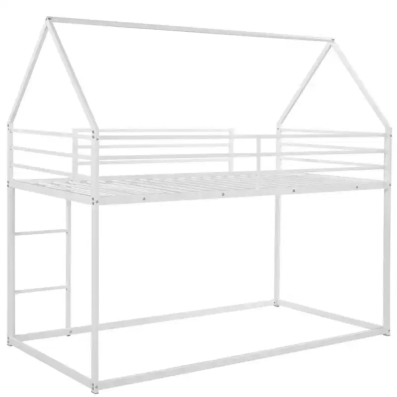 Bellemave Metal House Bunk Bed, Twin Over Twin/Twin Over Full Option, With Slide & Ladder, Guardrails, Playhouse Style Frame for Kids, Boys & Girls