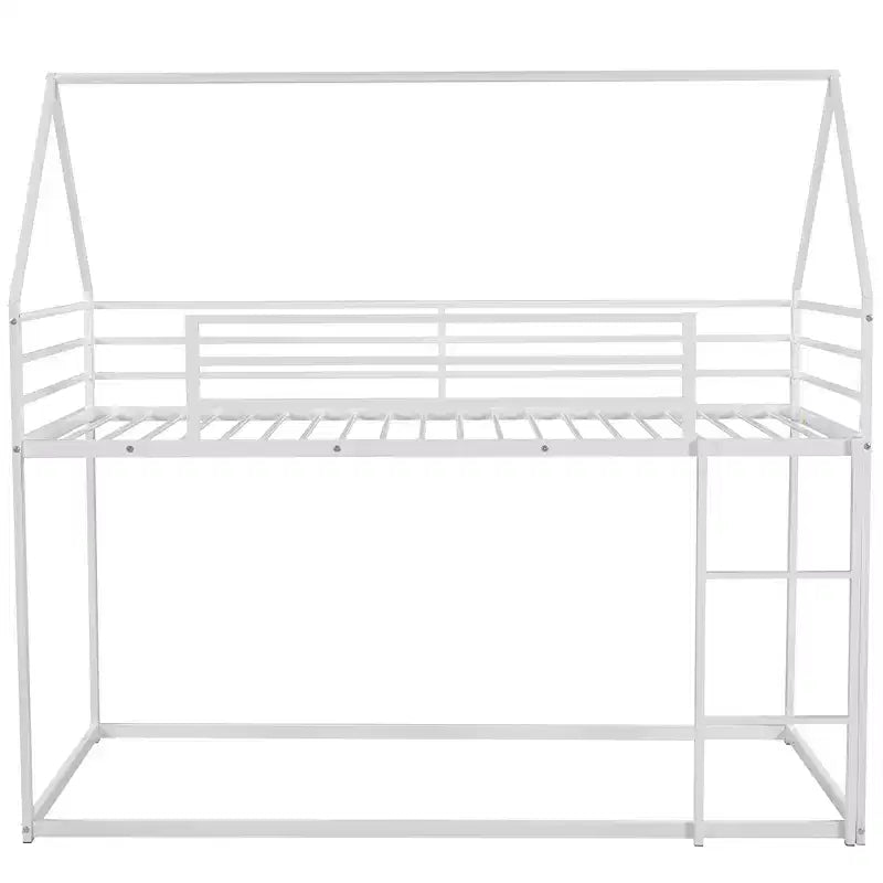 Bellemave Metal House Bunk Bed, Twin Over Twin/Twin Over Full Option, With Slide & Ladder, Guardrails, Playhouse Style Frame for Kids, Boys & Girls