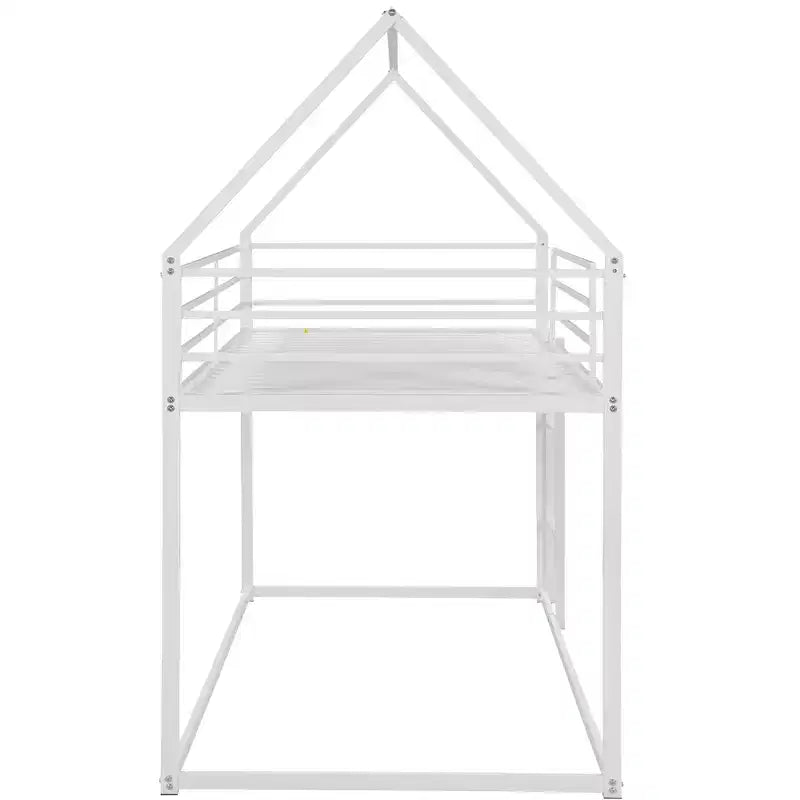 Bellemave Metal House Bunk Bed, Twin Over Twin/Twin Over Full Option, With Slide & Ladder, Guardrails, Playhouse Style Frame for Kids, Boys & Girls
