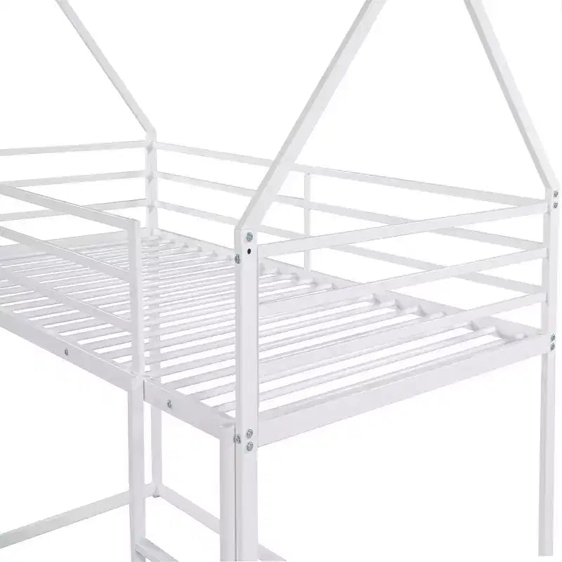 Bellemave Metal House Bunk Bed, Twin Over Twin/Twin Over Full Option, With Slide & Ladder, Guardrails, Playhouse Style Frame for Kids, Boys & Girls