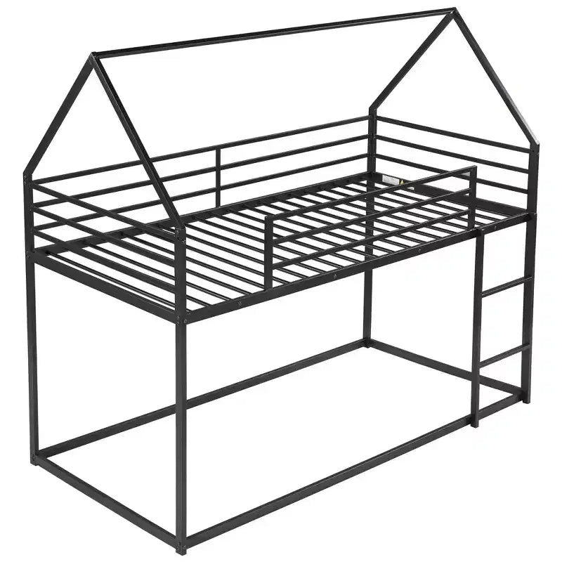 Bellemave Metal House Bunk Bed, Twin Over Twin/Twin Over Full Option, With Slide & Ladder, Guardrails, Playhouse Style Frame for Kids, Boys & Girls