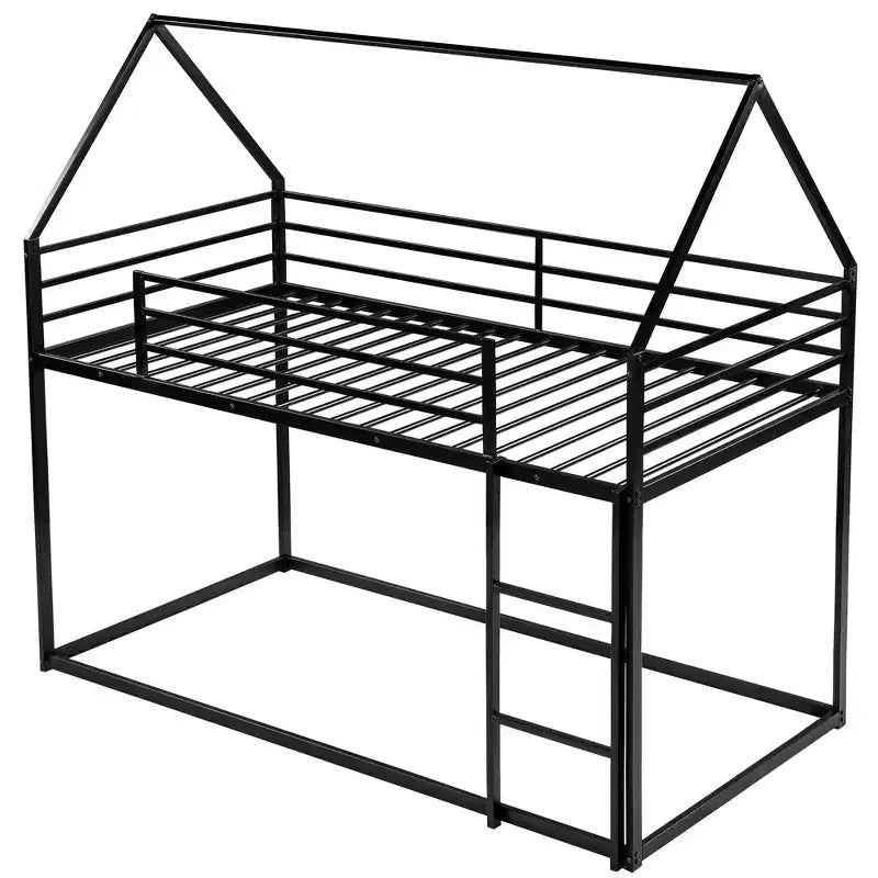 Bellemave Metal House Bunk Bed, Twin Over Twin/Twin Over Full Option, With Slide & Ladder, Guardrails, Playhouse Style Frame for Kids, Boys & Girls