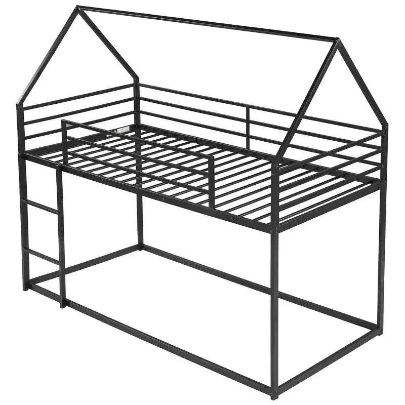 Bellemave Metal House Bunk Bed, Twin Over Twin/Twin Over Full Option, With Slide & Ladder, Guardrails, Playhouse Style Frame for Kids, Boys & Girls