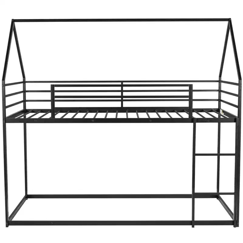 Bellemave Metal House Bunk Bed, Twin Over Twin/Twin Over Full Option, With Slide & Ladder, Guardrails, Playhouse Style Frame for Kids, Boys & Girls