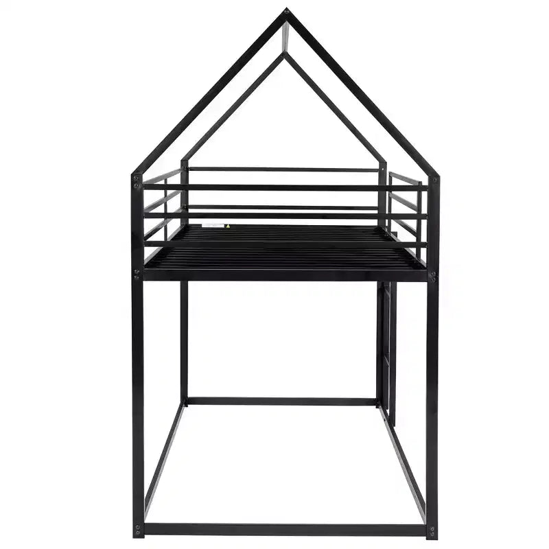 Bellemave Metal House Bunk Bed, Twin Over Twin/Twin Over Full Option, With Slide & Ladder, Guardrails, Playhouse Style Frame for Kids, Boys & Girls