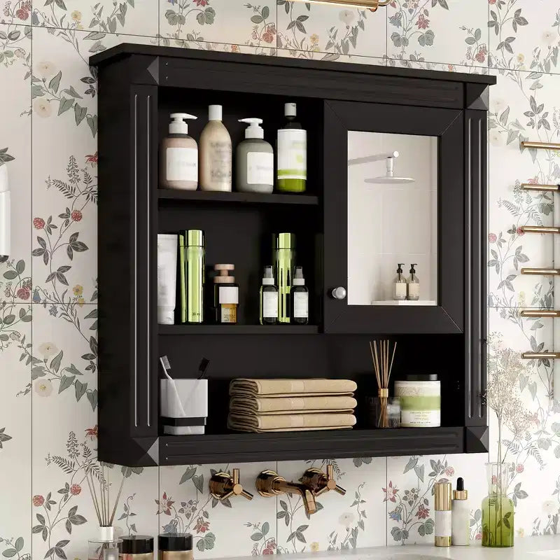 Mobiletto a specchio rettangolare in MDF da 32" L x 28" H con 5 ripiani rimovibili, cerniere a chiusura ammortizzata