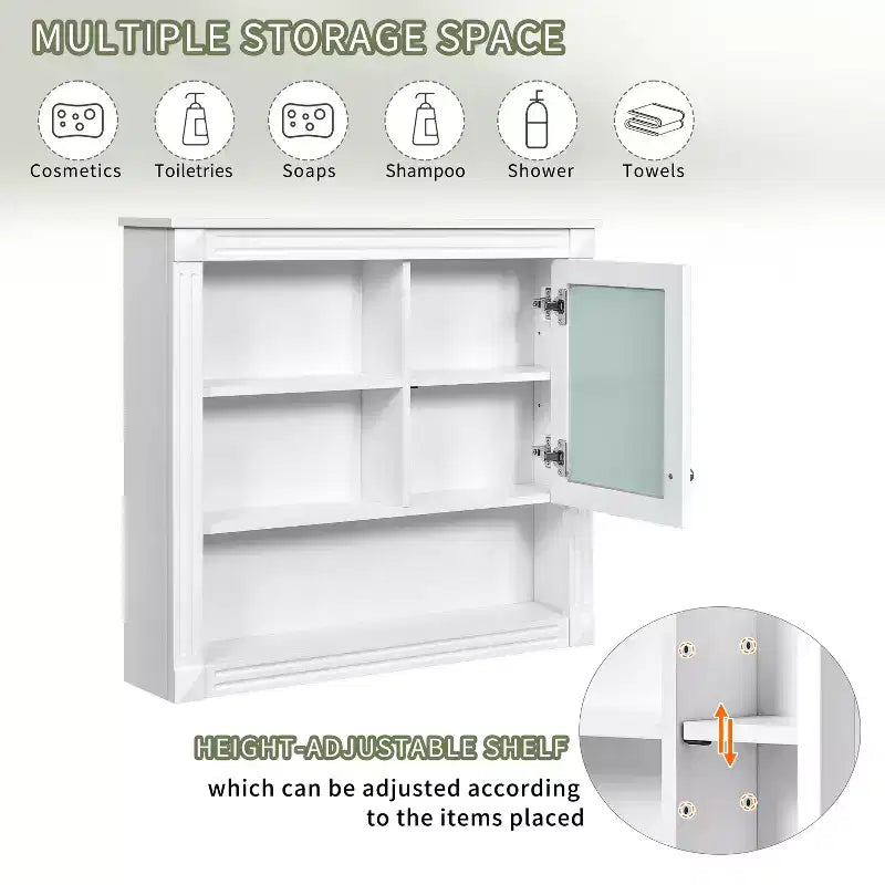 Mobiletto a specchio rettangolare in MDF da 32" L x 28" H con 5 ripiani rimovibili, cerniere a chiusura ammortizzata