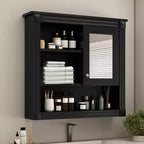 Mobiletto a specchio rettangolare in MDF da 32" L x 28" H con 5 ripiani rimovibili, cerniere a chiusura ammortizzata
