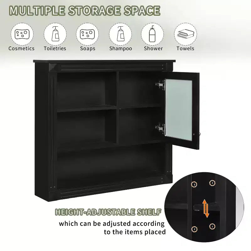Mobiletto a specchio rettangolare in MDF da 32" L x 28" H con 5 ripiani rimovibili, cerniere a chiusura ammortizzata
