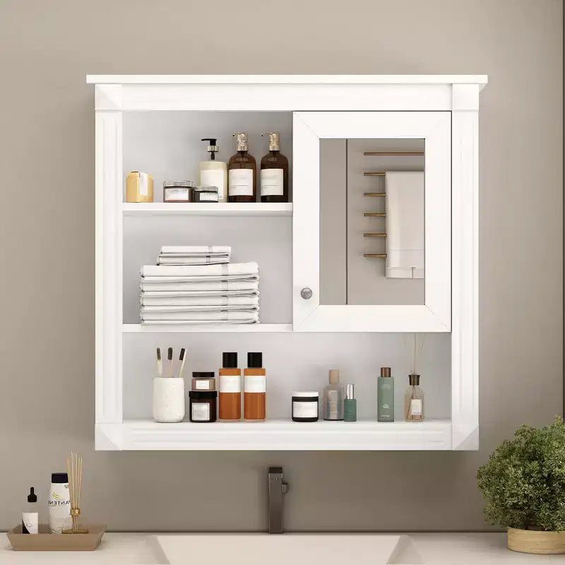 Mobiletto a specchio rettangolare in MDF da 32" L x 28" H con 5 ripiani rimovibili, cerniere a chiusura ammortizzata