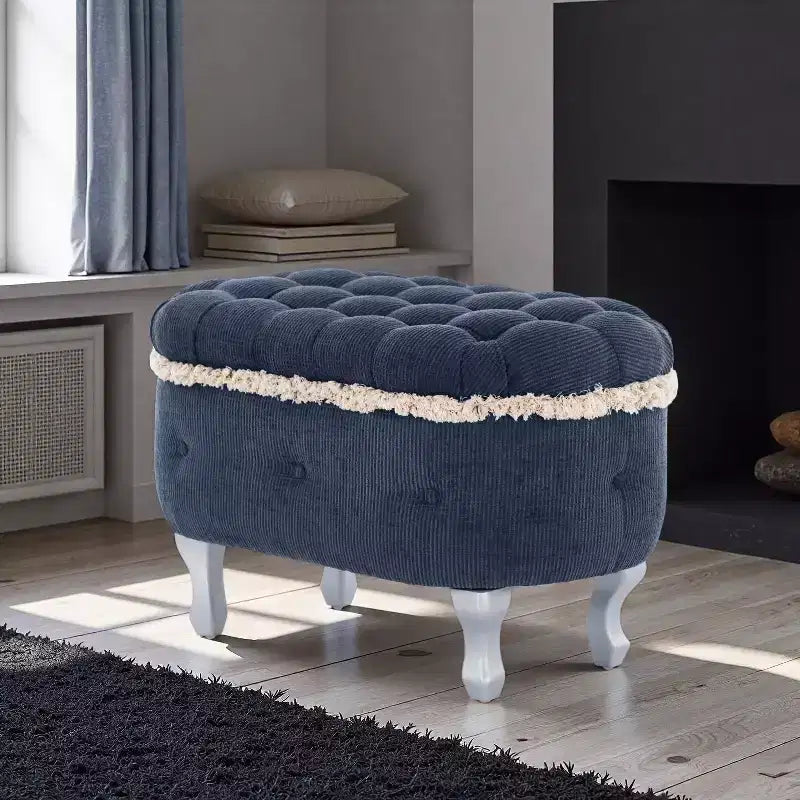 Panca contenitore imbottita da 29,5 pollici, panca con testiera in tessuto con bottoni trapuntati e frange, piano sollevabile, panca da fondo letto per camera da letto, soggiorno