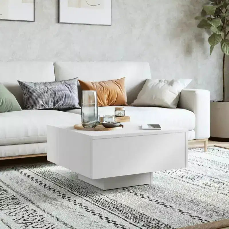 vidaXL Coffee Table White Engineered Wood 23.6 in x 23.6 in x 12.4 in