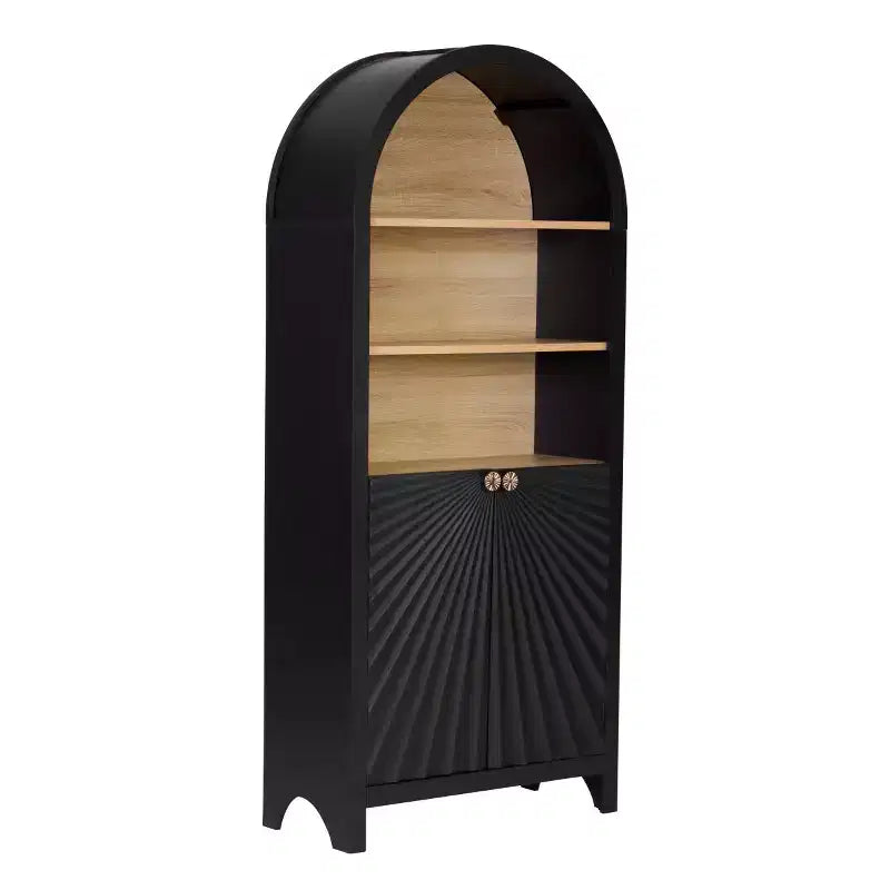 Arched Accent Storage Cabinet with Doors and Shelves, Modern Display Bookshelf with Hidden Storage for Living Room or Office - Panipeachy