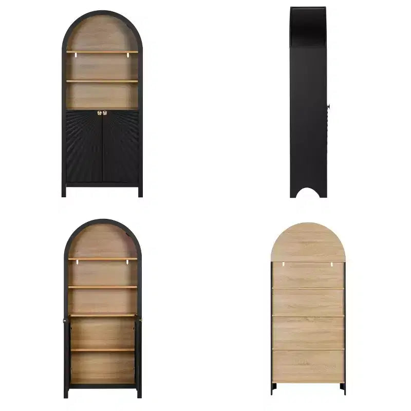 Arched Accent Storage Cabinet with Doors and Shelves, Modern Display Bookshelf with Hidden Storage for Living Room or Office - Panipeachy