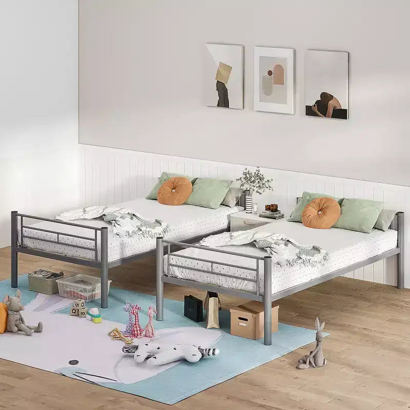 VECELO Metal Bunk Bed Twin Over Twin, Industrial Bunkbeds with Ladder and Full-Length Guardrail