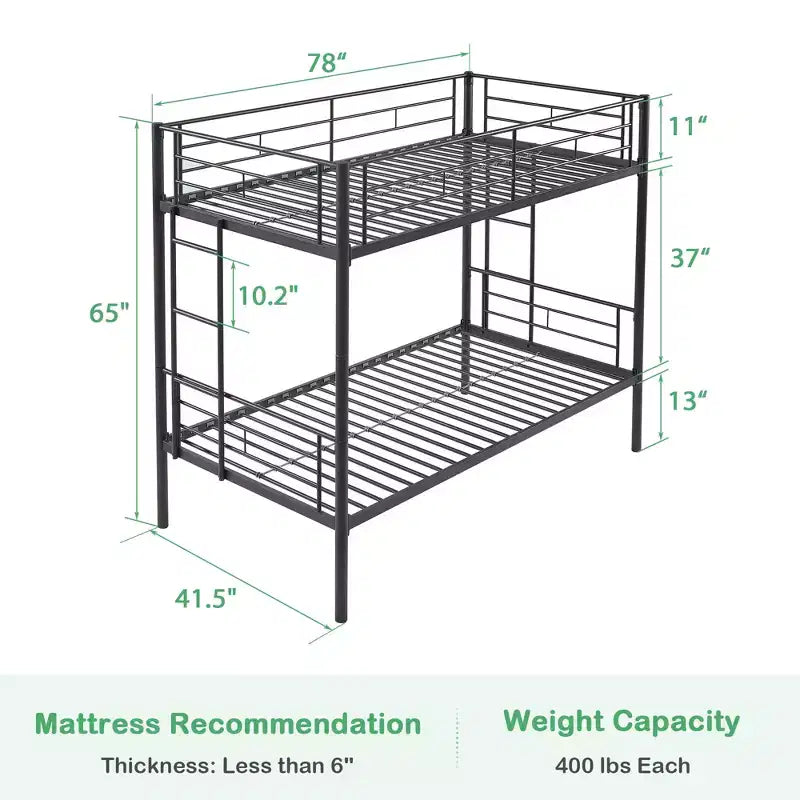 VECELO Metal Bunk Bed Twin Over Twin, Industrial Bunkbeds with Ladder and Full-Length Guardrail