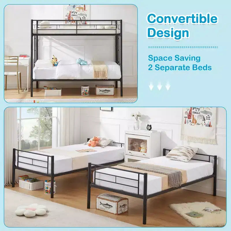VECELO Metal Bunk Bed Twin Over Twin, Industrial Bunkbeds with Ladder and Full-Length Guardrail