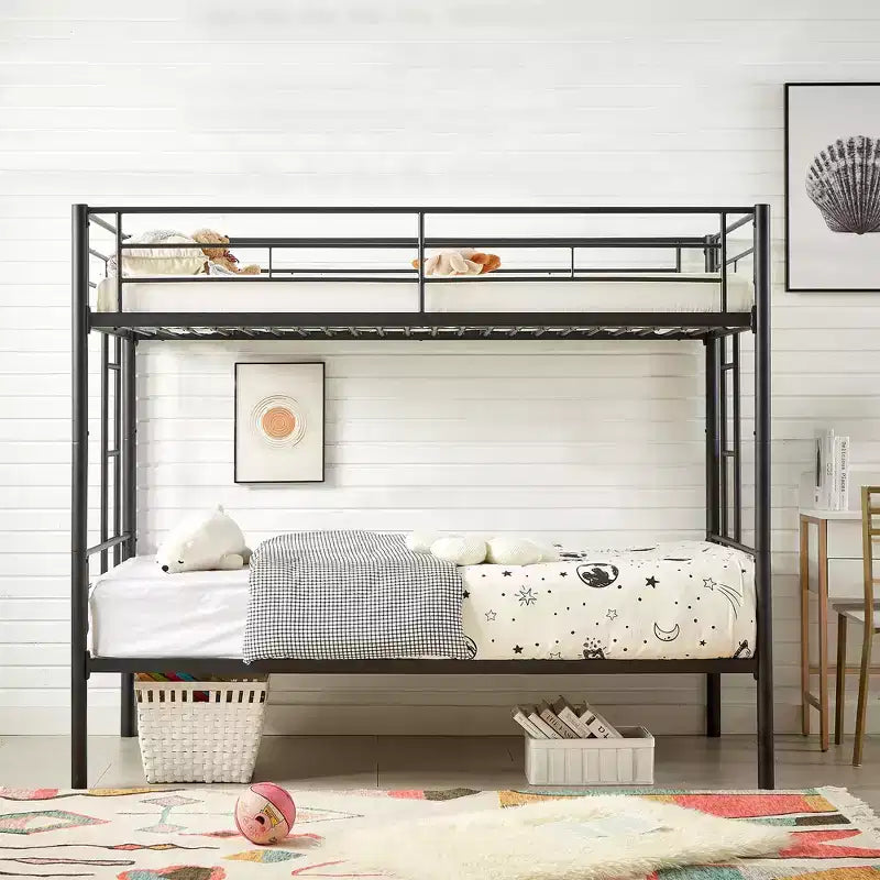 VECELO Metal Bunk Bed Twin Over Twin, Industrial Bunkbeds with Ladder and Full-Length Guardrail
