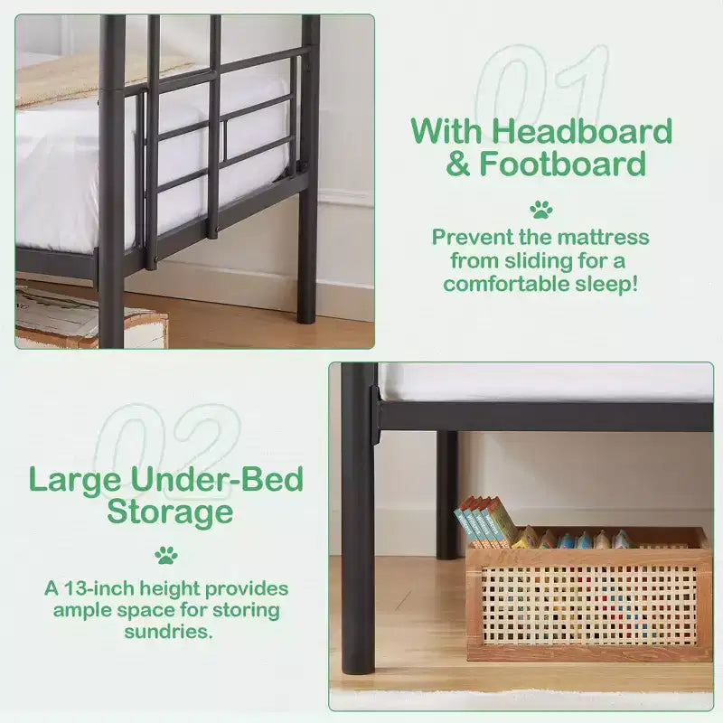 VECELO Metal Bunk Bed Twin Over Twin, Industrial Bunkbeds with Ladder and Full-Length Guardrail