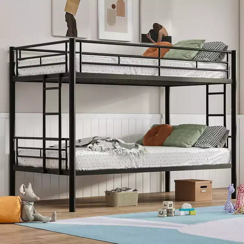 VECELO Metal Bunk Bed Twin Over Twin, Industrial Bunkbeds with Ladder and Full-Length Guardrail