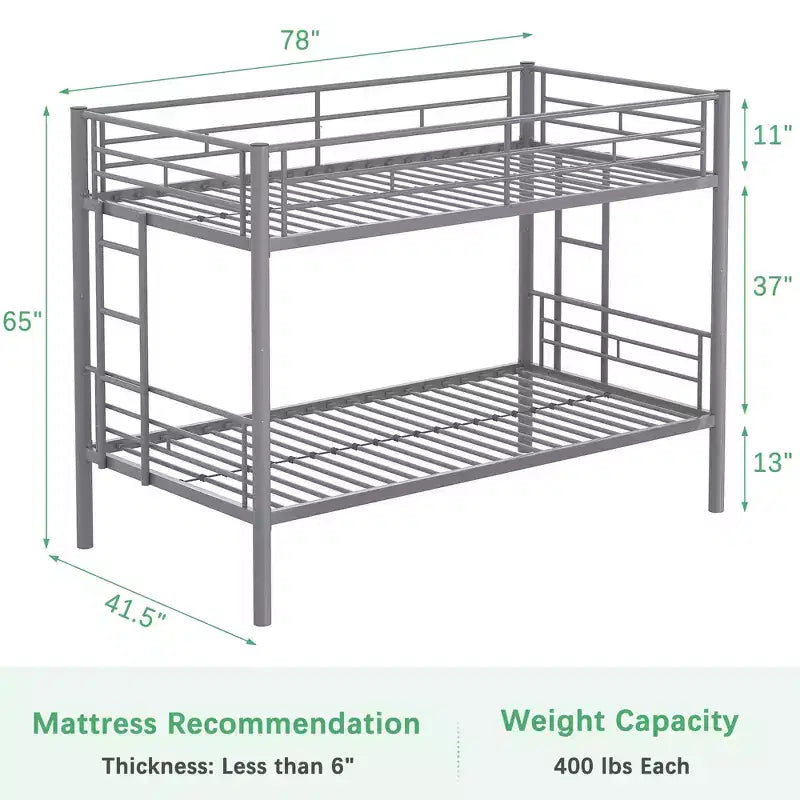 VECELO Metal Bunk Bed Twin Over Twin, Industrial Bunkbeds with Ladder and Full-Length Guardrail