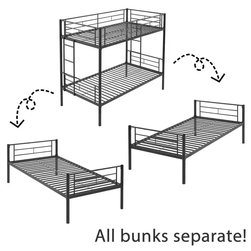VECELO Metal Bunk Bed Twin Over Twin, Industrial Bunkbeds with Ladder and Full-Length Guardrail