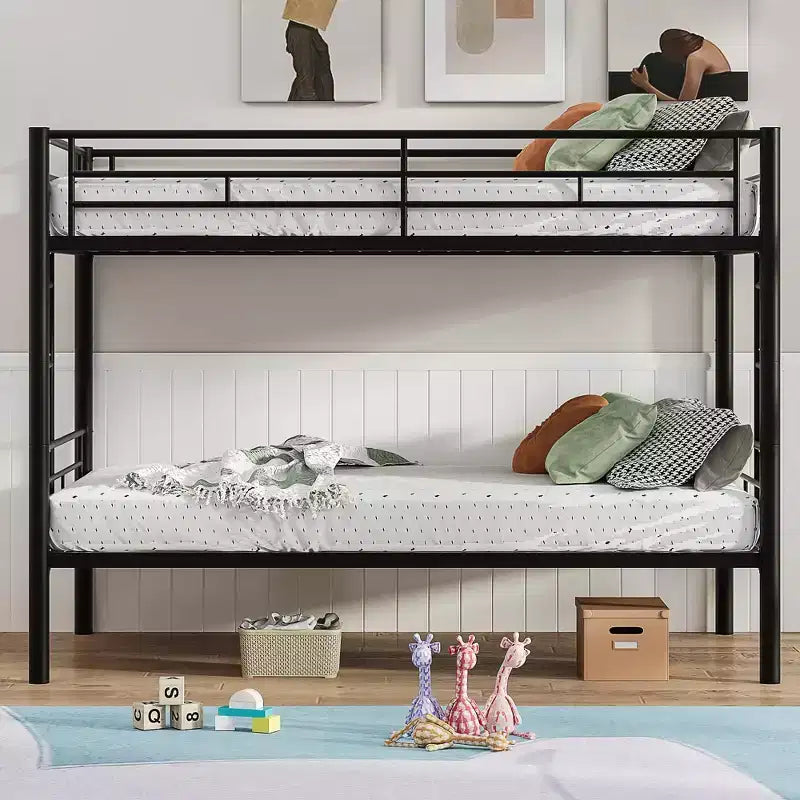 VECELO Metal Bunk Bed Twin Over Twin, Industrial Bunkbeds with Ladder and Full-Length Guardrail