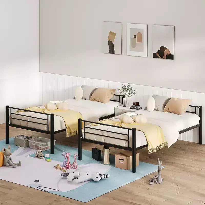 VECELO Metal Bunk Bed Twin Over Twin, Industrial Bunkbeds with Ladder and Full-Length Guardrail
