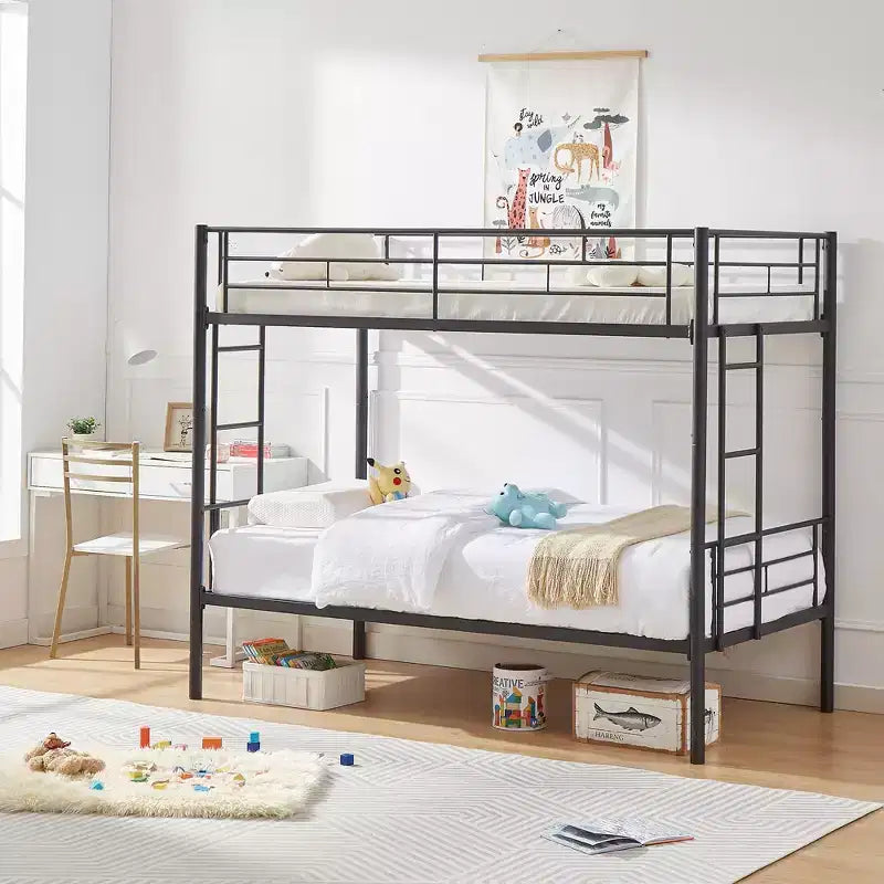VECELO Metal Bunk Bed Twin Over Twin, Industrial Bunkbeds with Ladder and Full-Length Guardrail