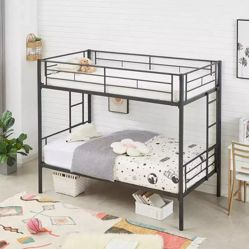 VECELO Metal Bunk Bed Twin Over Twin, Industrial Bunkbeds with Ladder and Full-Length Guardrail