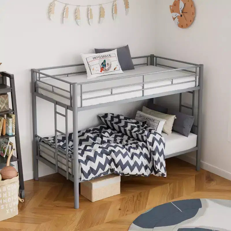 VECELO Metal Bunk Bed Twin Over Twin, Industrial Bunkbeds with Ladder and Full-Length Guardrail