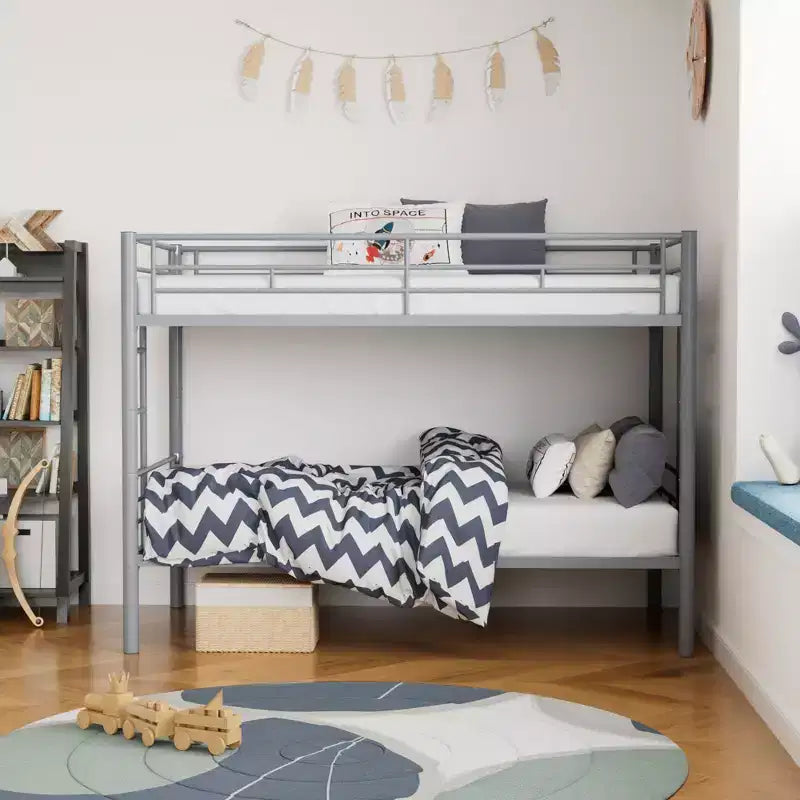 VECELO Metal Bunk Bed Twin Over Twin, Industrial Bunkbeds with Ladder and Full-Length Guardrail