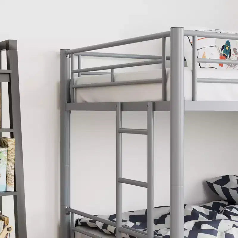 VECELO Metal Bunk Bed Twin Over Twin, Industrial Bunkbeds with Ladder and Full-Length Guardrail