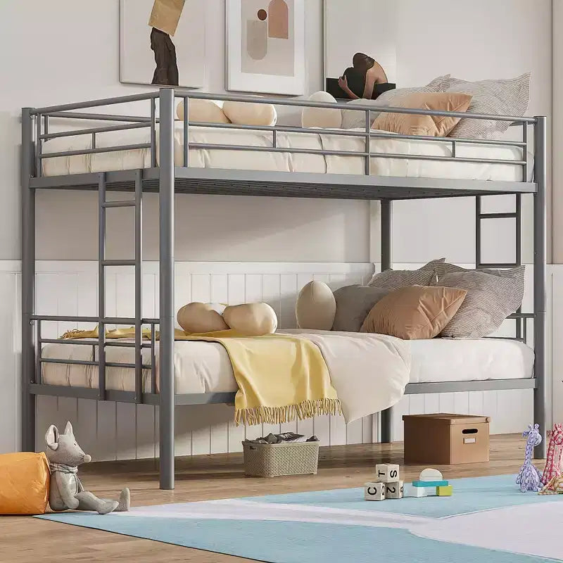 VECELO Metal Bunk Bed Twin Over Twin, Industrial Bunkbeds with Ladder and Full-Length Guardrail