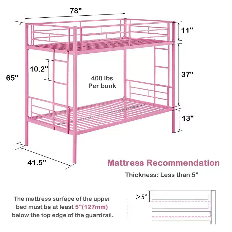 VECELO Metal Bunk Bed Twin Over Twin, Industrial Bunkbeds with Ladder and Full-Length Guardrail