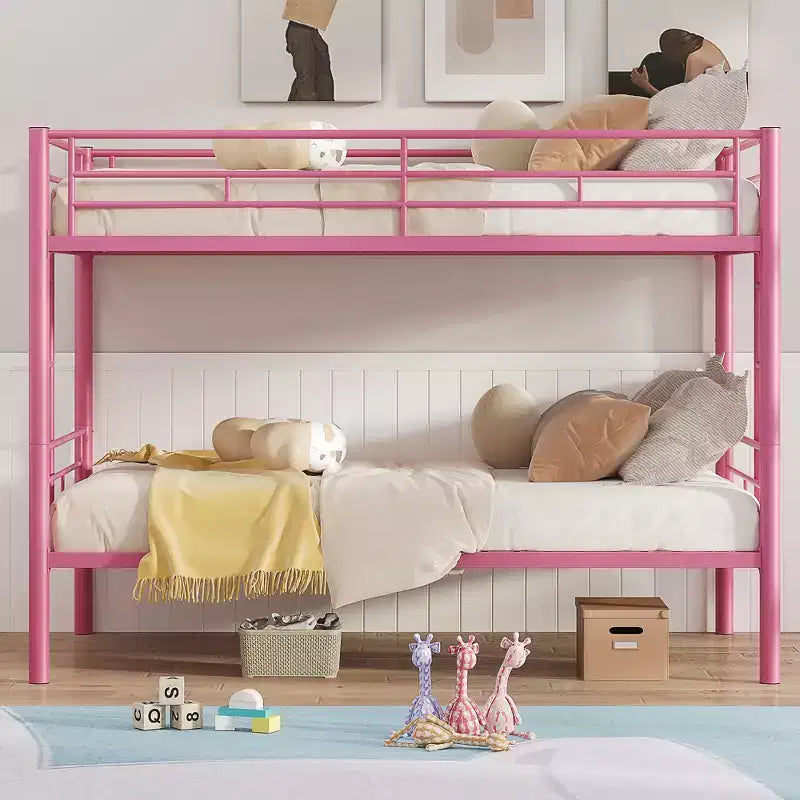 VECELO Metal Bunk Bed Twin Over Twin, Industrial Bunkbeds with Ladder and Full-Length Guardrail