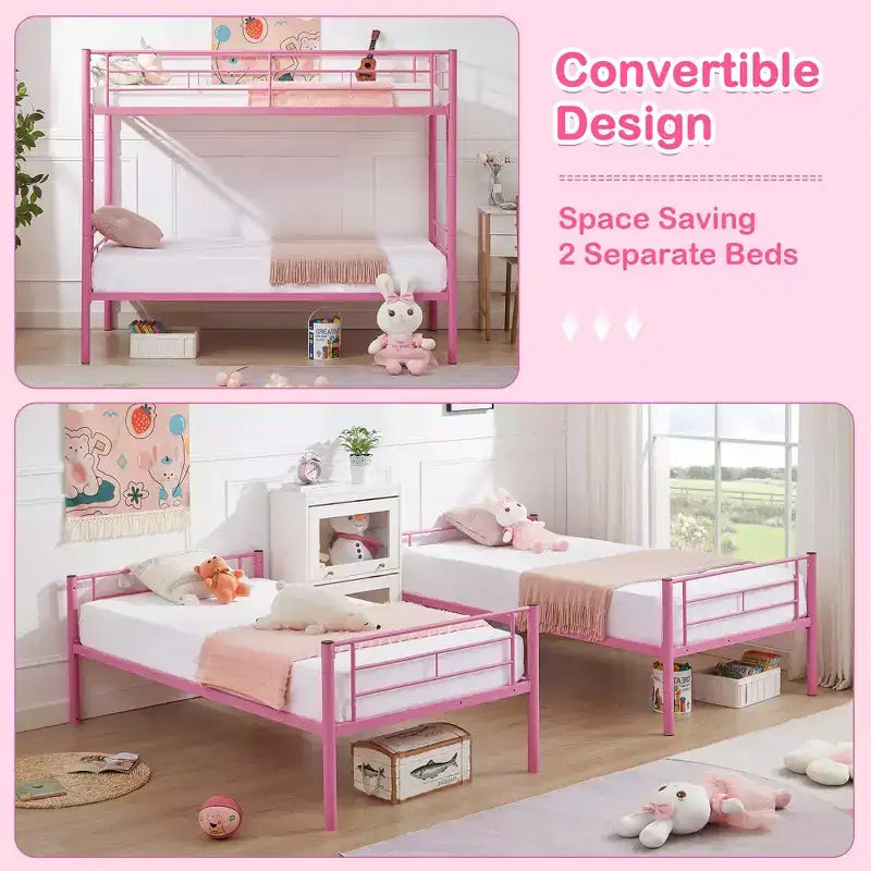 VECELO Metal Bunk Bed Twin Over Twin, Industrial Bunkbeds with Ladder and Full-Length Guardrail