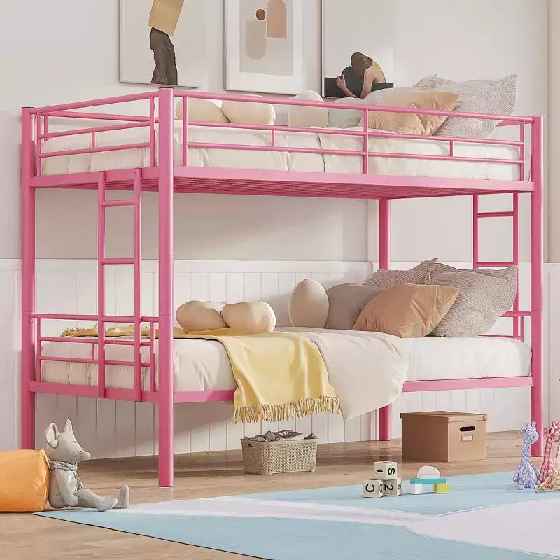 VECELO Metal Bunk Bed Twin Over Twin, Industrial Bunkbeds with Ladder and Full-Length Guardrail