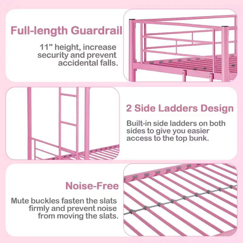 VECELO Metal Bunk Bed Twin Over Twin, Industrial Bunkbeds with Ladder and Full-Length Guardrail