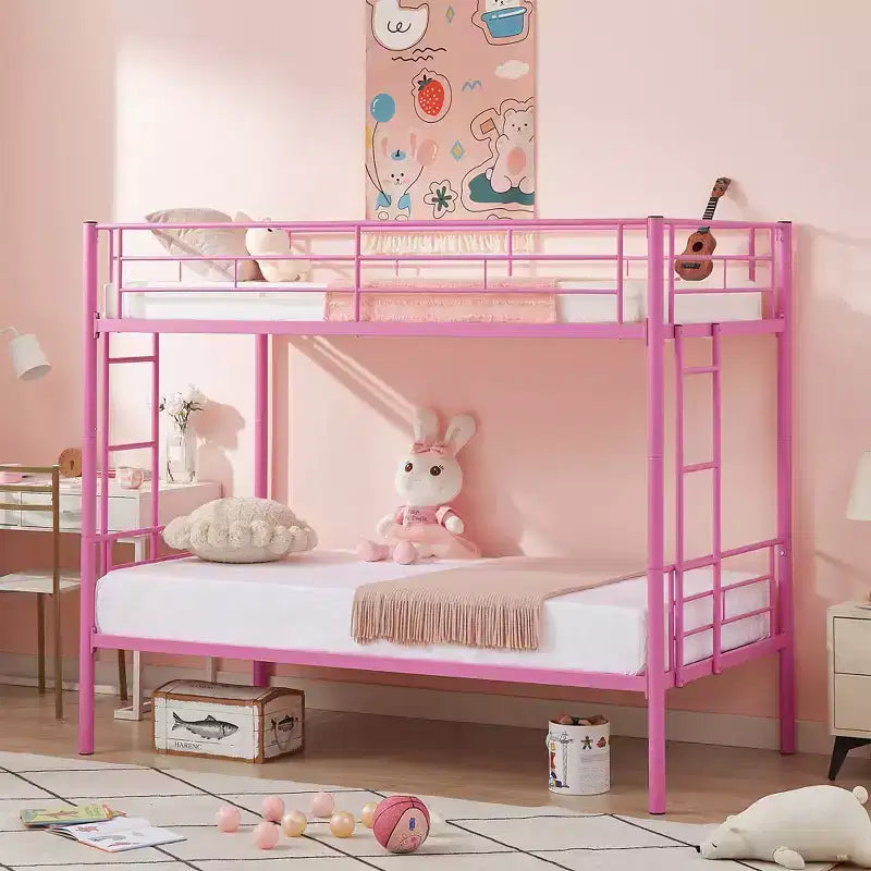 VECELO Metal Bunk Bed Twin Over Twin, Industrial Bunkbeds with Ladder and Full-Length Guardrail