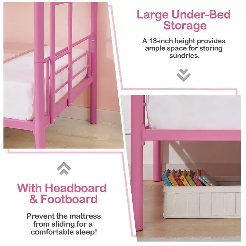 VECELO Metal Bunk Bed Twin Over Twin, Industrial Bunkbeds with Ladder and Full-Length Guardrail