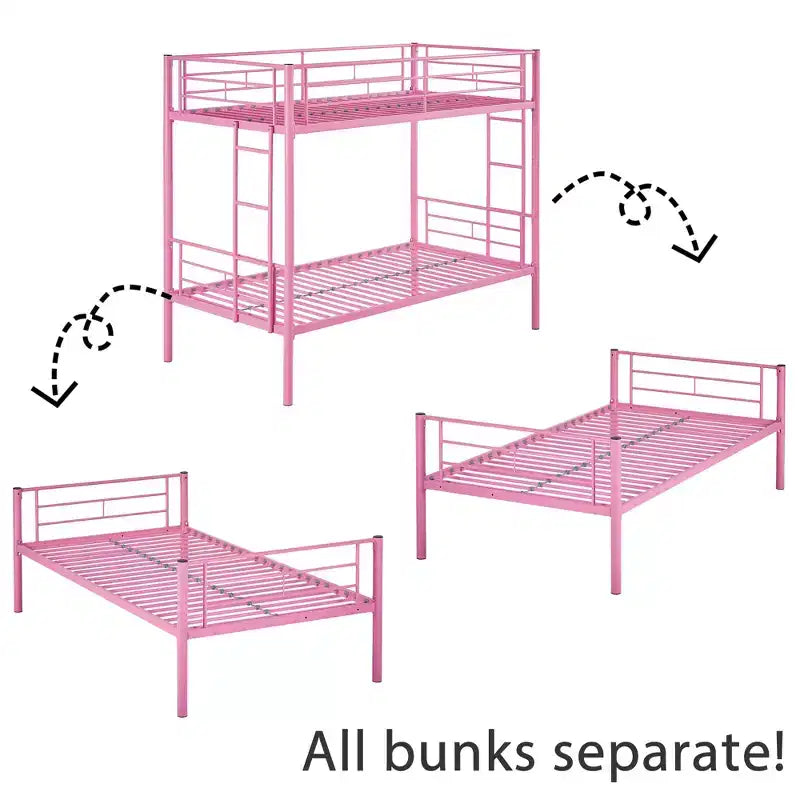 VECELO Metal Bunk Bed Twin Over Twin, Industrial Bunkbeds with Ladder and Full-Length Guardrail