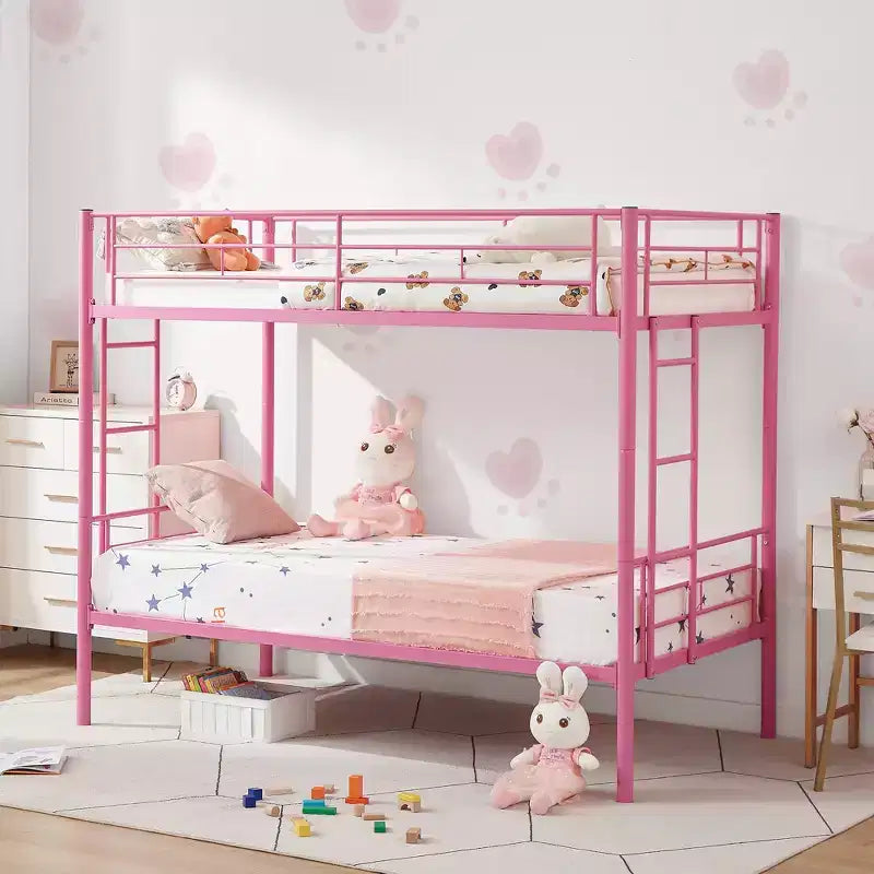 VECELO Metal Bunk Bed Twin Over Twin, Industrial Bunkbeds with Ladder and Full-Length Guardrail